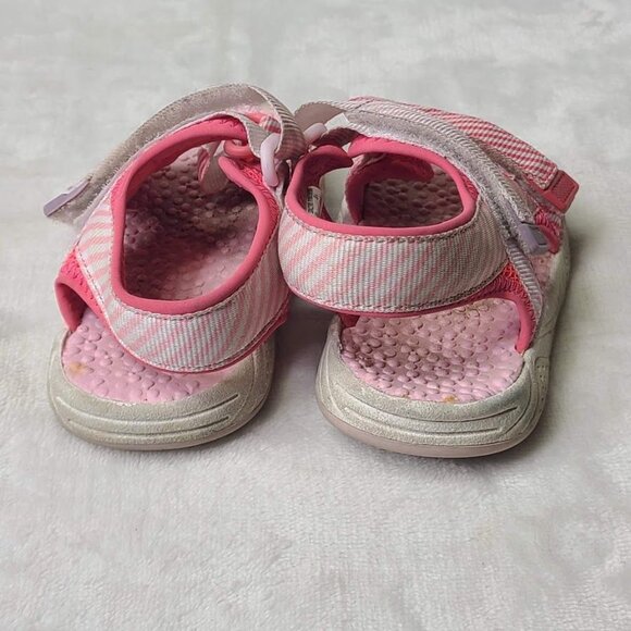Wonder Nation Toddler Pink Striped Open Toe Sandals Adjustable Straps Size 4 - Picture 5 of 7